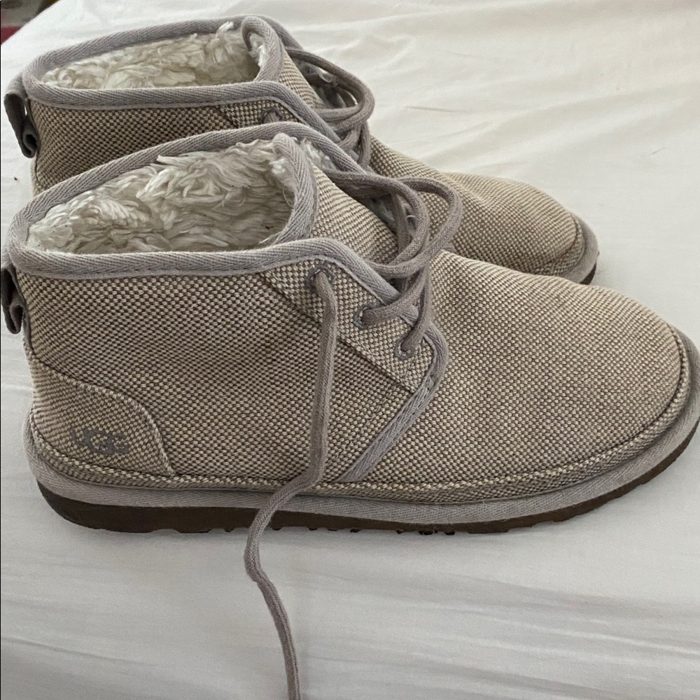 UGG NEUMEL NATURAL GREY CANVAS ANKLE CHUKKA LACE UP WOMEN'S BOOTS